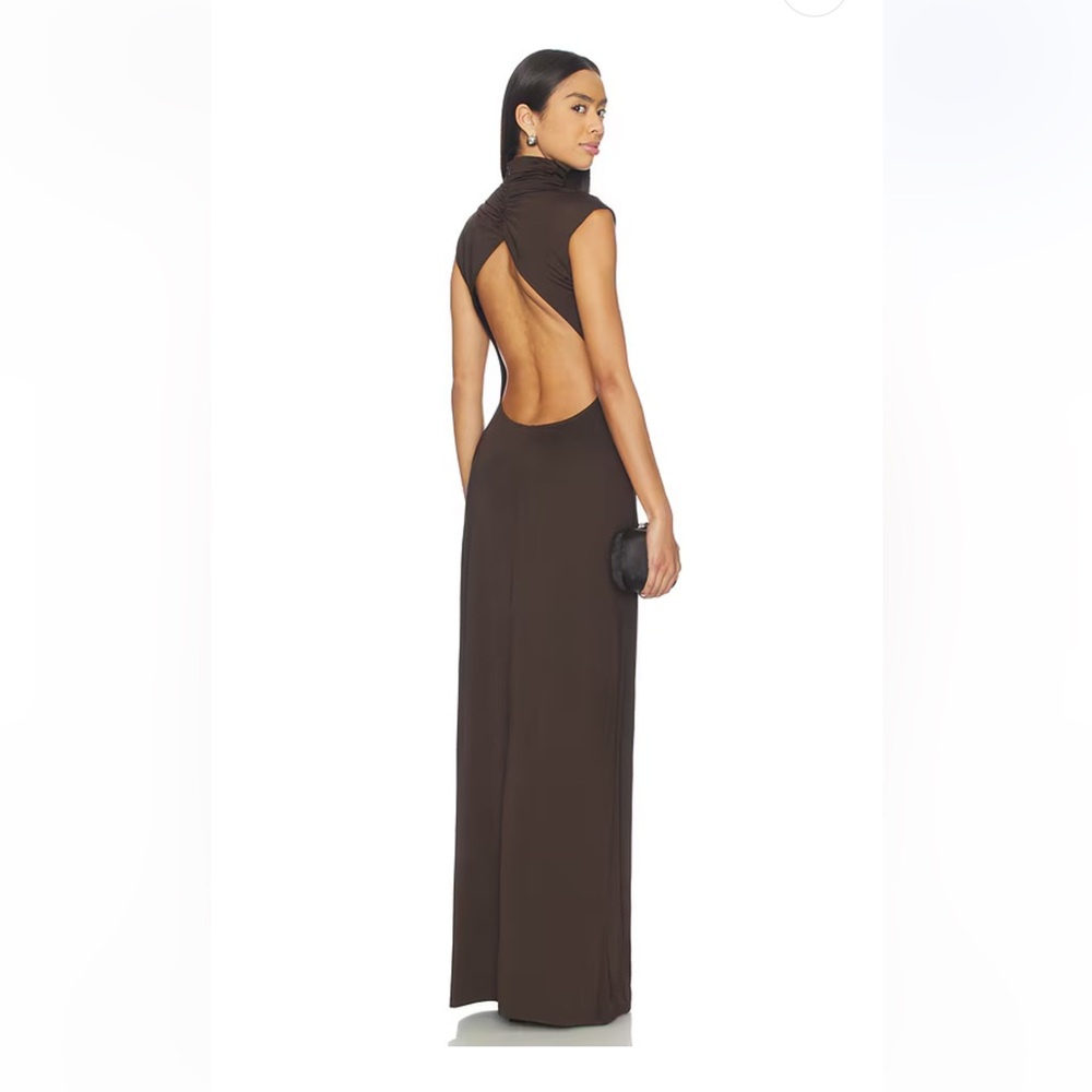 REVOLVE EAVES Ingrida Gown Espresso Elegant Brown Backless Dress